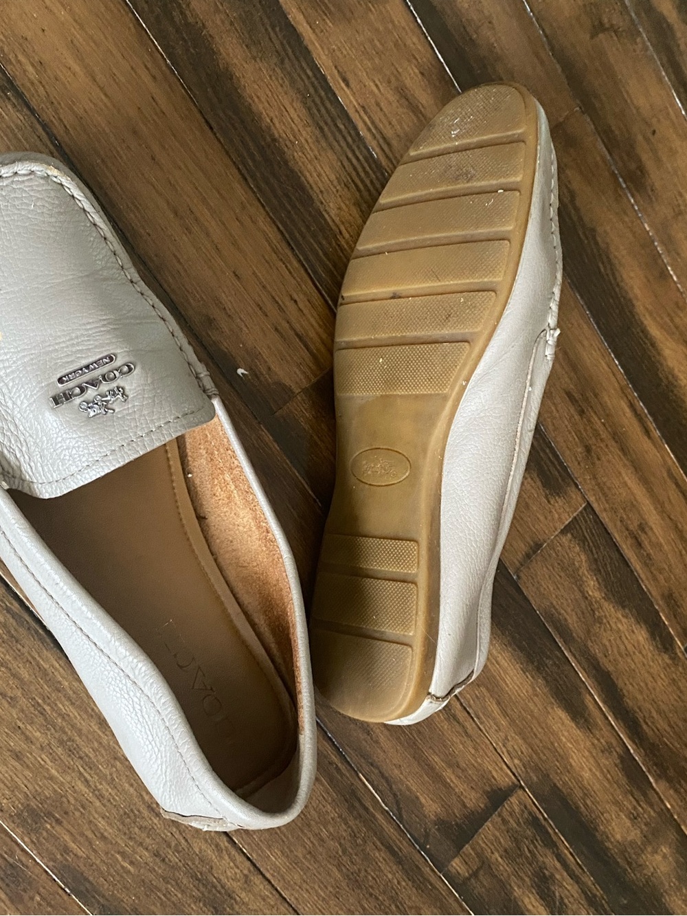 Coach Ivory Leather Slip-On Loafers